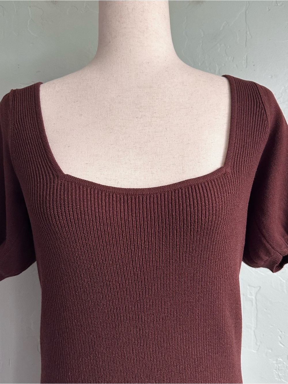 French Connection Brown Puff Sleeve Knit Sweater Dress Small Quiet Luxury Fall - Picture 3 of 6